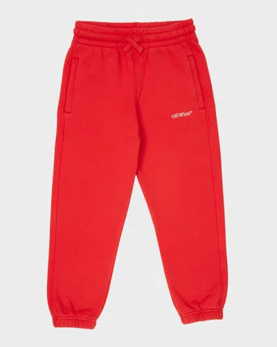 Off-white Boy's Logo-print Arrow Graphic Sweatpants In Red/white