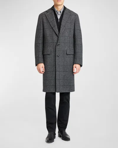 Brioni Men's Wool-cashmere Plaid Topcoat In Anthracite