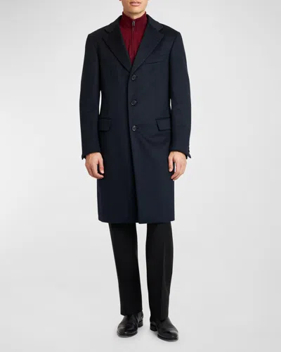 Brioni Men's Solid Wool Topcoat In Navy