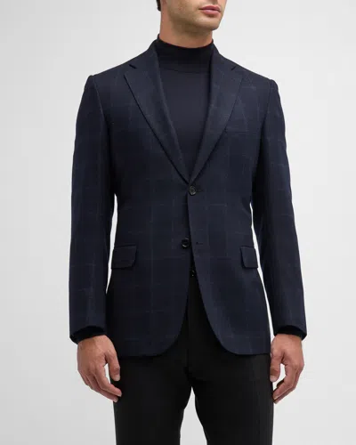 Brioni Men's Wool-cashmere Windowpane Sport Coat In Navy