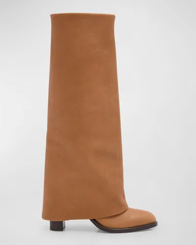 Shop See By Chloé Melia Lambskin Fold-over Collar Boots In Tan