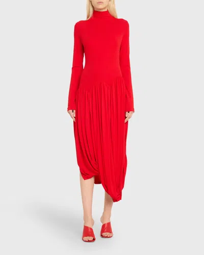 Shop Ferragamo Tulip Hem Jersey Mock Neck Midi Dress In New Red