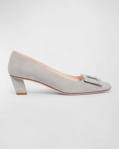 Roger Vivier Belle Vivier 45 Metal Buckle Pumps In Patent Leather In Grigio Chiaro