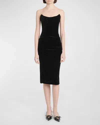 Dolce & Gabbana Velvet Calf-length Corset Dress In Black
