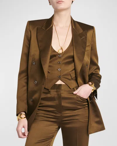 Shop Tom Ford Silk-wool Twill Double-breasted Jacket In Bronze Oli