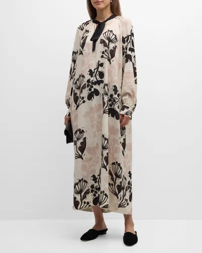 St John Naive Flower-print Jacquard Neck-tie Maxi Dress In Multi