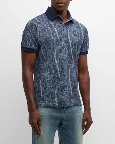 Etro Paisley Polo T-shirt In Print On Blue Base