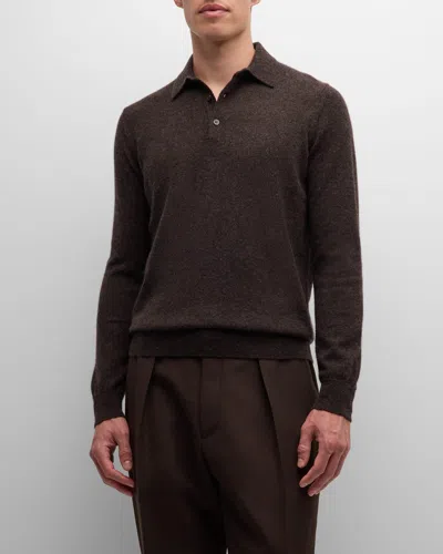 Neiman Marcus Men's Solid Cashmere Polo Sweater In Cinder