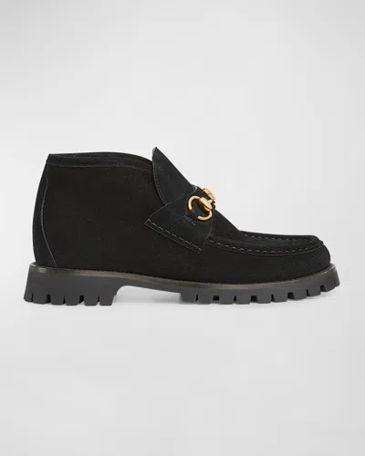 Gucci Sylke Suede Bit Moccasin Booties In Nero