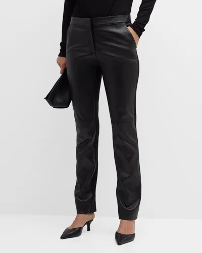 Lafayette 148 Leather And Acclaimed Stretch Cigarette Pants In Black