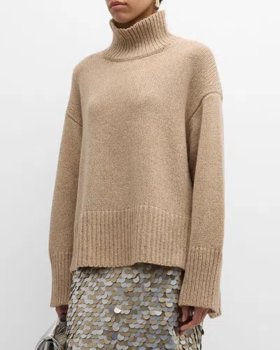 Lafayette 148 Stand Collar Drop Shoulder Sweater In Camel Multi