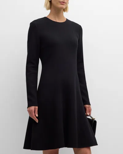 Shop Lafayette 148 Seamed Wool Crepe Flounce Mini Dress In Black