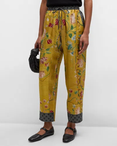 Shop Pierre-louis Mascia Cropped High-rise Floral-print Silk Pants In Mustard Multi 511958/101