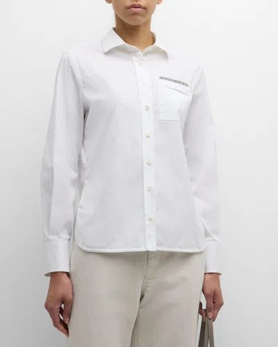 Shop Brunello Cucinelli Monili Trim Poplin Button Down Top In C159 White