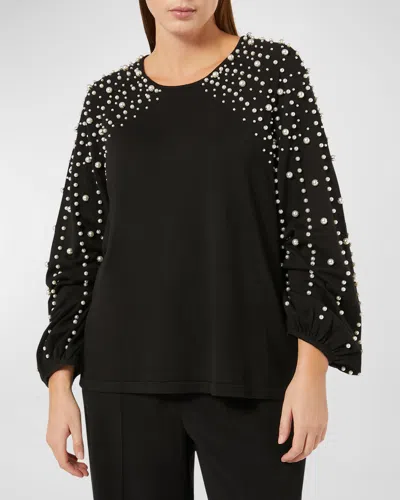Marina Rinaldi Nelson Imitation Pearl Embellished Bracelet Sleeve Sweater In Black