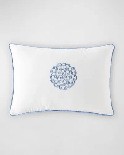Sferra Storia Decorative Pillow, 12" X 18" In White/sea