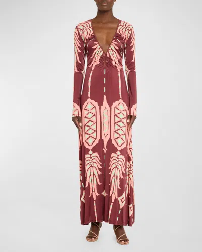 Shop Johanna Ortiz Alma Bordada Printed Jersey Reversible Dress In Apacheria Wine Salmon Green