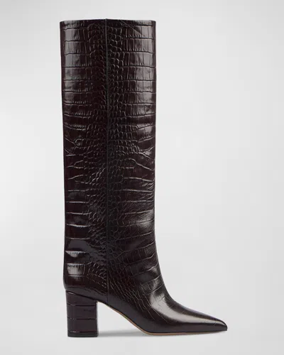 Paris Texas Croc-embossed Leather Anja Knee-high Boots 70 In Rouge Noir
