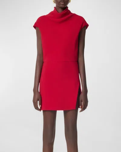 Versace Turtleneck Cap-sleeve Cady Slit Mini Dress In Lipstick Red