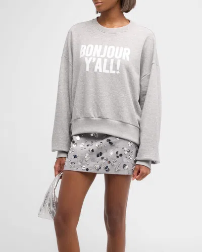 Shop Cinq À Sept Bonjour Y'all Drop-shoulder Cotton Sweatshirt In Heather Grey/wh