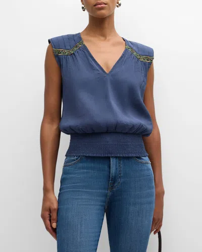 Shop Ramy Brook Millegan Sleeveless Blouse In Navy