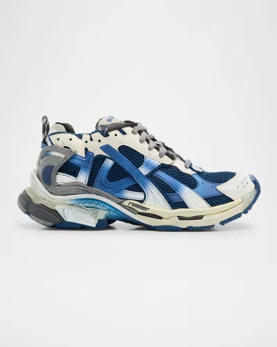Balenciaga Runner Sneakers With Perforated Upper In 2410 Beige/navy/grey