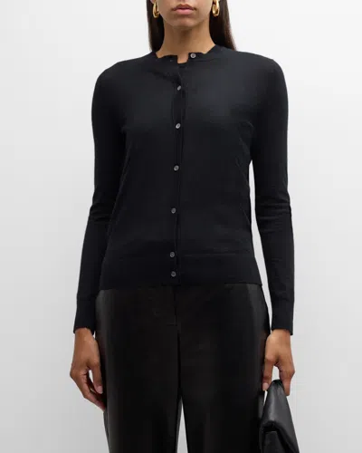 Shop Neiman Marcus Cashmere Crewneck Cardigan In Black