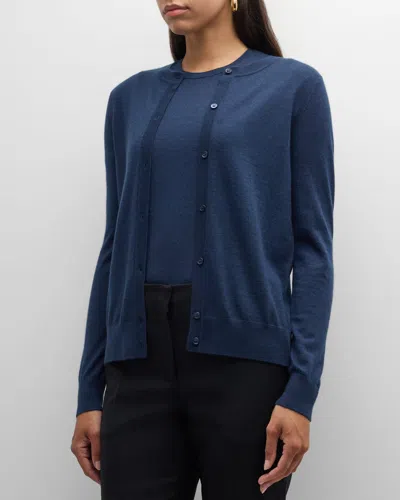 Neiman Marcus Cashmere Crewneck Cardigan In Navy