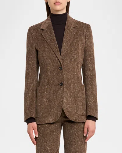 Loro Piana Eleanor Paillette Tweed Corduroy Single-breasted Jacket In T1kp Chocolate Noire