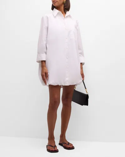 Twp Lunch At Loulou Long Sleeve Bubble Hem Mini Shirtdress In White