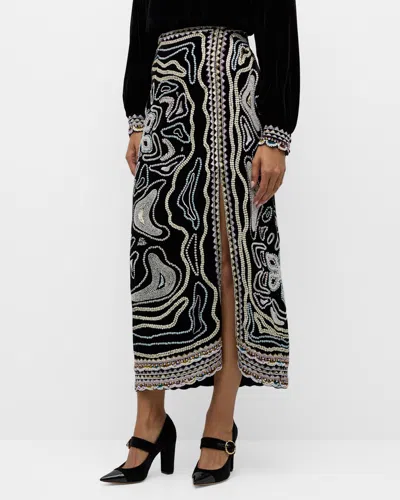 Ulla Johnson Adara Embellished Silk-blend Midi Skirt In Obsidian