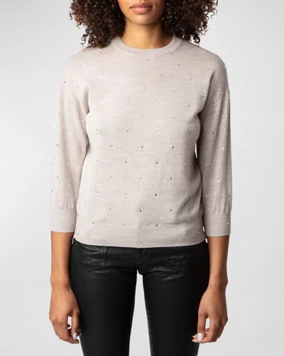 Shop Zadig & Voltaire Kandy Embellished Crewneck Sweater In Latte