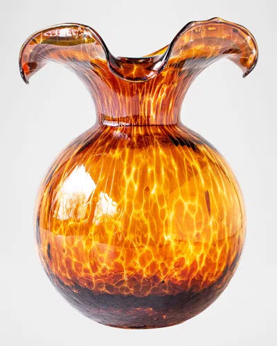 Vietri Hibiscus Glass Tortoiseshell Medium Fluted Vase In Brown
