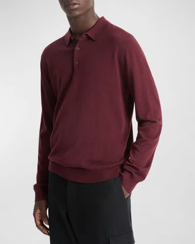 Shop Vince Men's Merino Long-sleeve Polo Shirt In Malbec