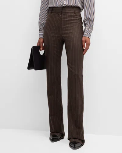 Nili Lotan Corette Pinstripe Stretch-wool Pants In Brown Pinstripe