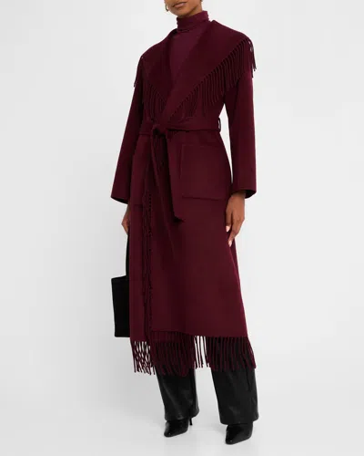 Simkhai Carrie Fringe Wool Wrap Coat In Oxblood