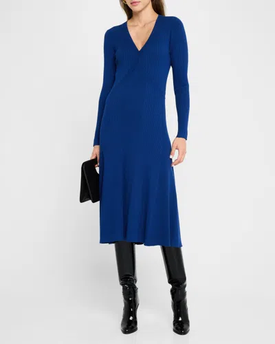 Shop Elie Tahari The Vanessa Ribbed Midi Sweater Dress In Twilight