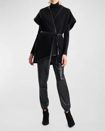 Natori Boiled Wool Wrap Poncho In Black