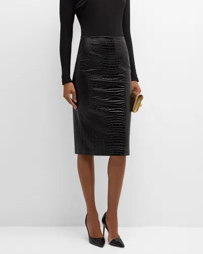 Chiara Boni La Petite Robe Crocodile-embossed Faux Leather Midi Skirt In Black