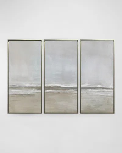 Benson-cobb Studios The Walk Framed Giclee Triptych By Carol Benson-cobb In White,pale Grey,beige,taupe