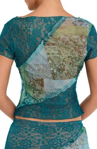 Mistress Rocks Lace & Mesh Top In Ocean Teal