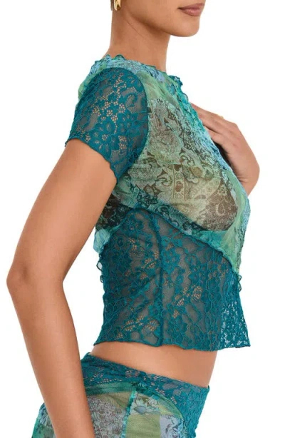 Mistress Rocks Lace & Mesh Top In Ocean Teal