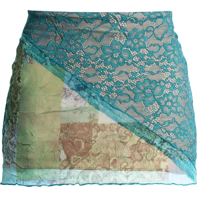 Mistress Rocks Lace & Mesh Miniskirt In Ocean Teal