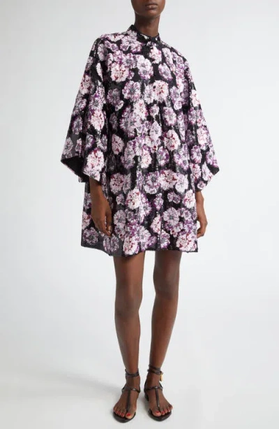La Vie Style House Floral Burst Sequin Cover-up Minidress In Black/ Purple