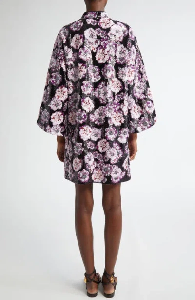 La Vie Style House Floral Burst Sequin Cover-up Minidress In Black/ Purple
