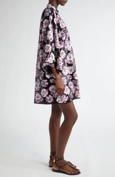 La Vie Style House Floral Burst Sequin Cover-up Minidress In Black/ Purple