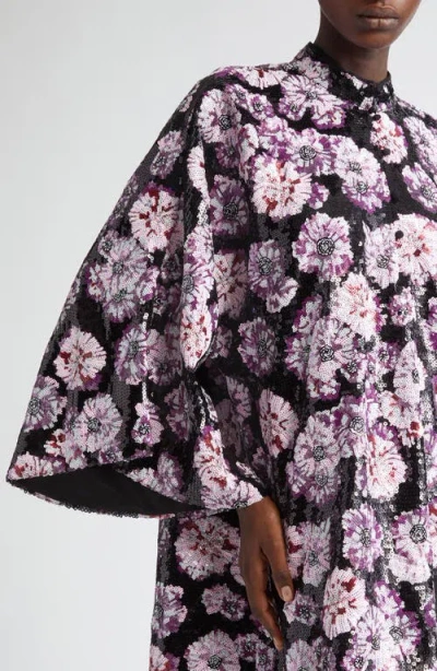 La Vie Style House Floral Burst Sequin Cover-up Minidress In Black/ Purple