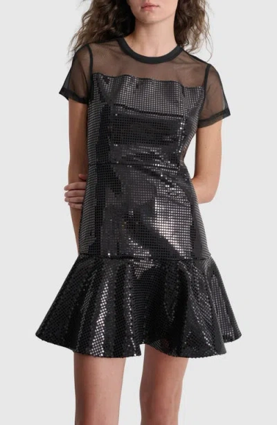 Shop Dkny Geometric Sequin Stretch Minidress In Black/ Black