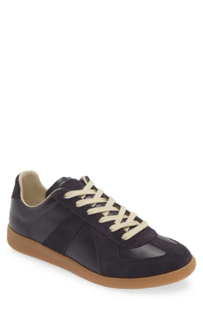 Maison Margiela Men Black Leather And Suede Replica Sneakers In Aubergine