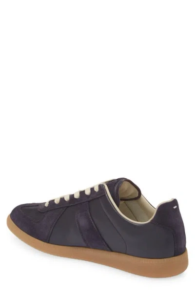 Maison Margiela Men Black Leather And Suede Replica Sneakers In Aubergine